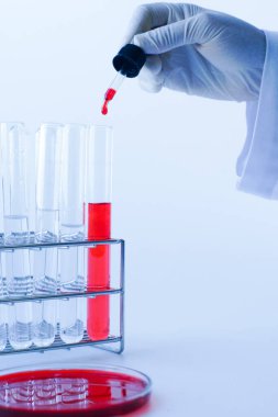 Laboratuvarda kan testinde çalışan bilim adamı. Bilim geçmişi..