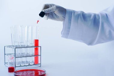 Laboratuvarda kan testinde çalışan bilim adamı. Bilim geçmişi..