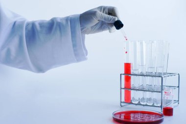 Laboratuvarda kan testinde çalışan bilim adamı. Bilim geçmişi..