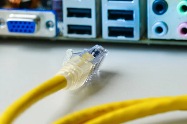 Closeup Cable Wire Network Connected Computer — Stock Photo, Image