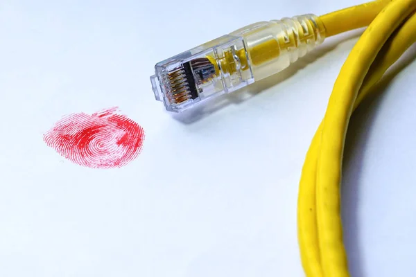 Red Finger Print Network Cable — Stock Photo, Image