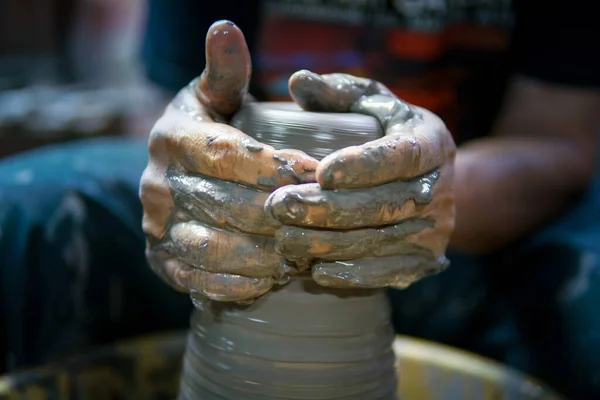 Potter Jobbet Man Keramik Kruka Keramik Hjulet — Stockfoto