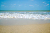 Картина, постер, плакат, фотообои "beach and sand with water wave. sea foam. sea wave. nature background.", артикул 396383994