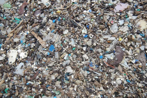 Micro Plastica Detriti Marini Sulla Spiaggia Sabbia — Foto Stock