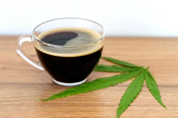 Café Noir Aux Feuilles Cannabis Marijuana Cannabis Médical Médecine Alternative — Photo