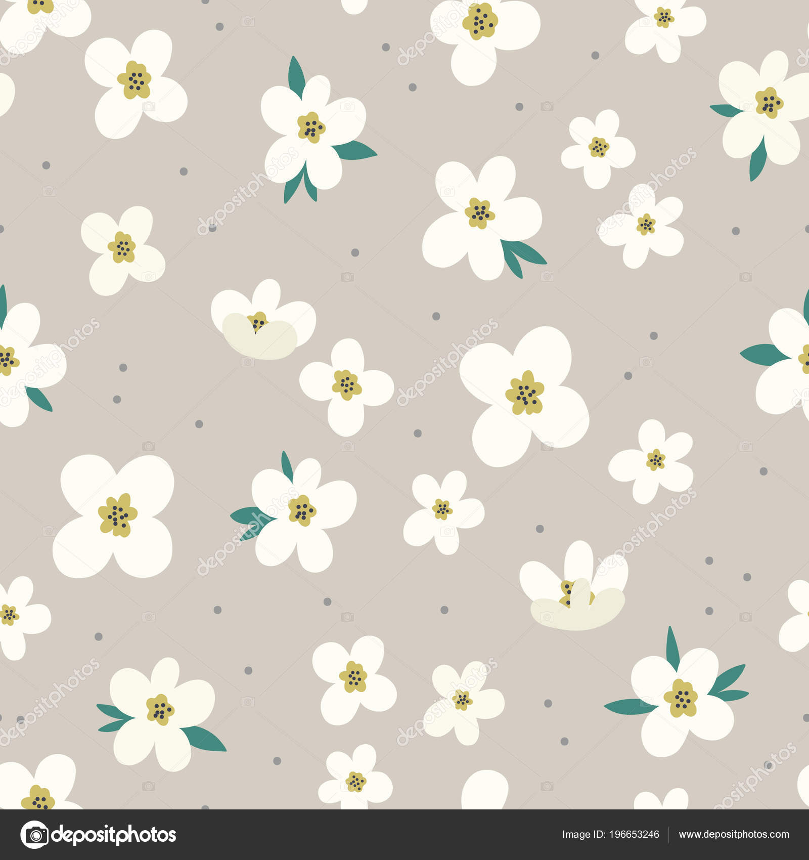 Cute Pattern White Flowers Grey Background Vector Illustration ...