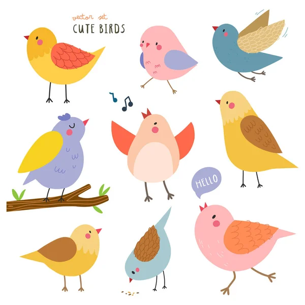 可爱多彩的小鸟图案 矢量插画 — 图库矢量图片