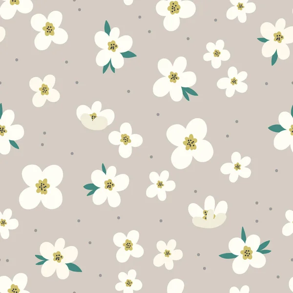ベクトル図は 灰色の背景に白い花のかわいいパターン  — 無料ストックフォト