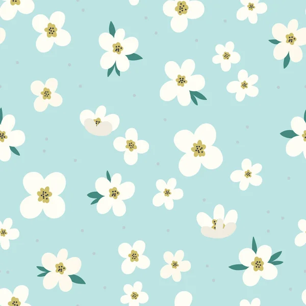 Lindo Patrón Flores Blancas Sobre Fondo Azul Ilustración Vectorial — Vector de stock