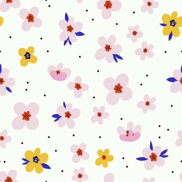Cute Pattern Pink Flowers White Background Vector Illustration — Stock Vector