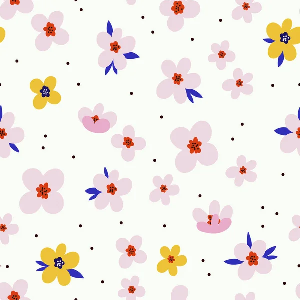 Padrão Bonito Flores Rosa Fundo Branco Ilustração Vetorial — Vetor de Stock