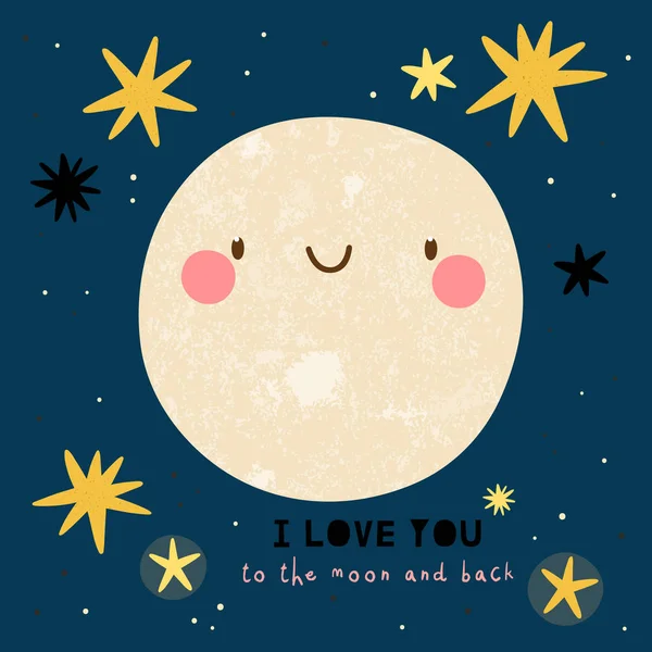Super Cute Illustration Moon Stars Love You Moon Back Vector — Stock Vector