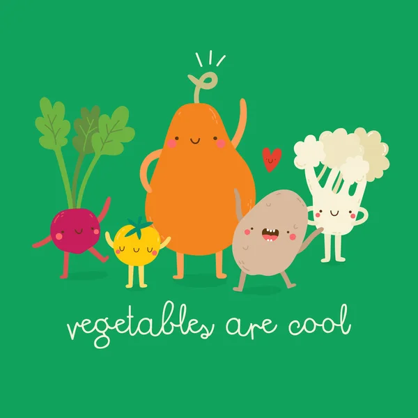 Zelenina Jsou Cool Roztomilé Ilustrace Super Roztomilý Kreslený Vegetariáni Ředkvičky — Stockový vektor