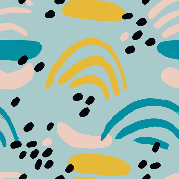 Творческий фон с точками и полосами синего, желтого и чёрного цветов
