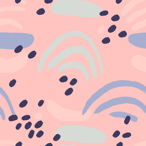 Бесшовный фон с точками и полосками розового и синего цветов
