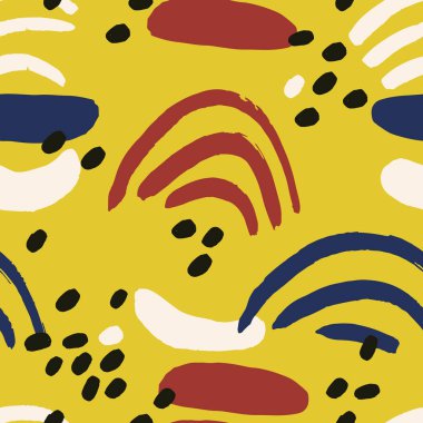 Noktalar ve çizgiler sarı, mavi, kırmızı ve siyah renklerde sorunsuz arka plan