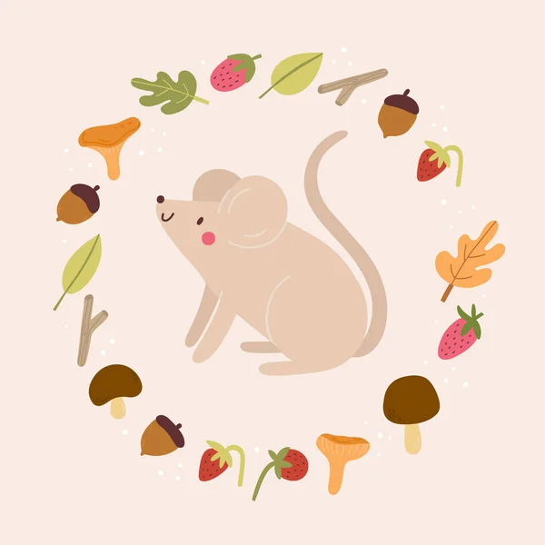 Mouse Forest Wreath Vector Illustration — Stock Vector