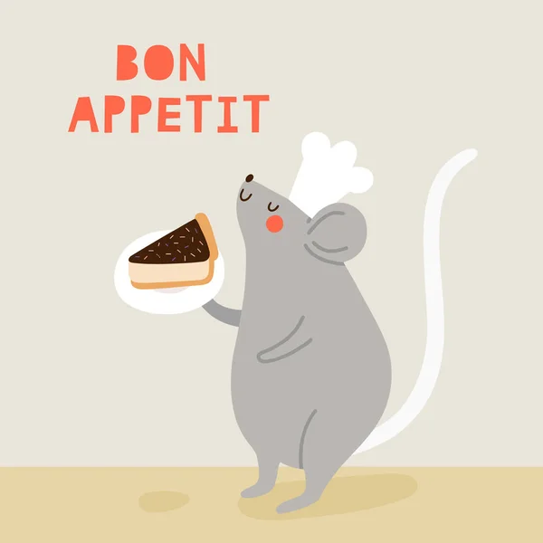 Souris Mignonne Avec Lettrage Bon Appétit Illustration Vectorielle — Image vectorielle