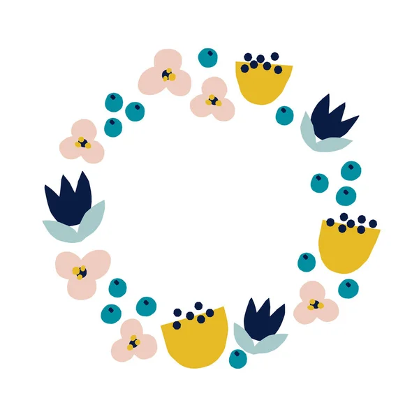 可爱的花卉花环在斯堪的纳维亚风格 手绘花卉装饰 — 图库矢量图片