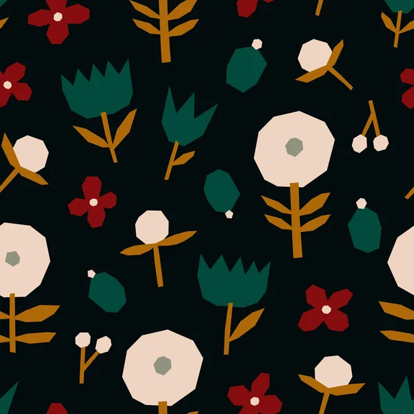 可爱的无缝模式与剪掉纸花 斯堪的纳维亚风格的花卉矢量背景 花场纹理 — 图库矢量图片