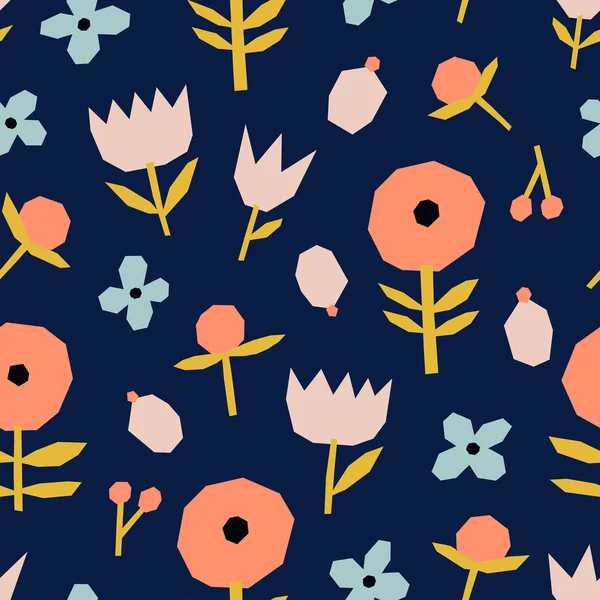 Mignon Motif Sans Couture Avec Des Fleurs Papier Découpé Fond — Image vectorielle