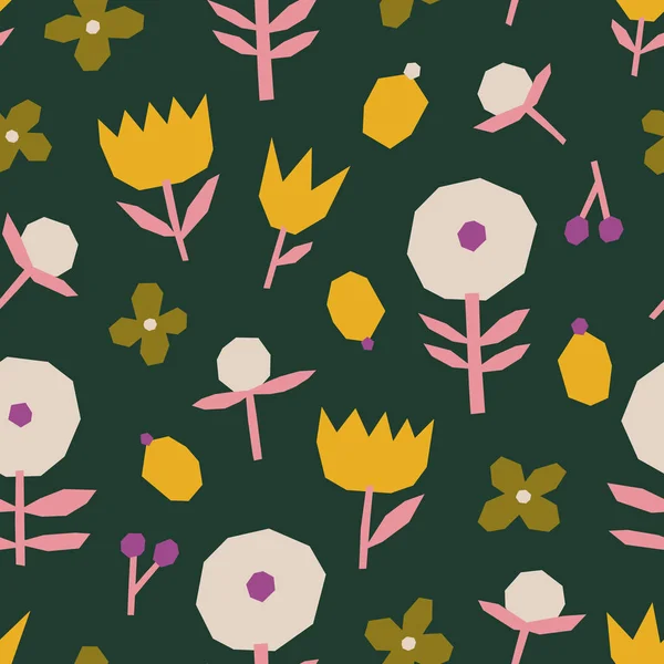 Mignon Motif Sans Couture Avec Des Fleurs Papier Découpé Fond — Image vectorielle