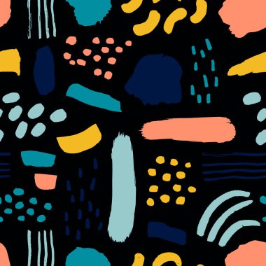 Süper sevimli seamless modeli farklı fırça darbeleriyle. Soyut vektör arka plan ile mürekkep şekillerini