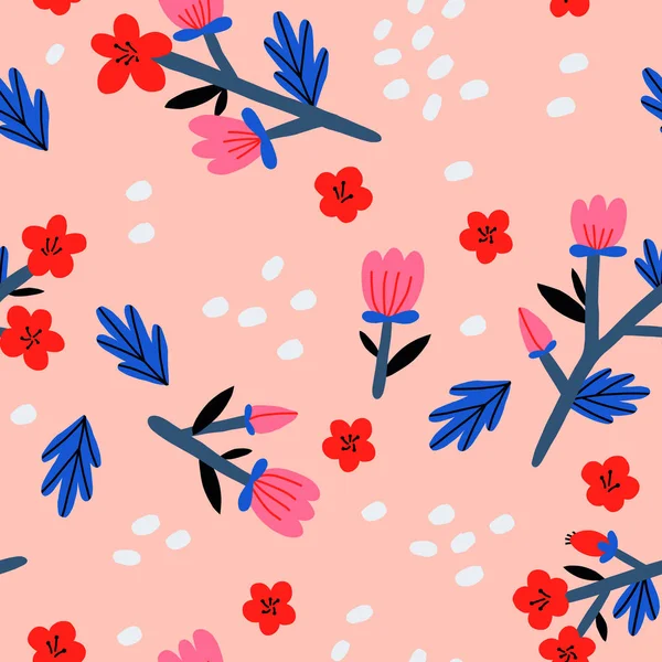 Drăguţ Model Vectorial Floral Textura Fără Sudură Flori Înflorite — Vector de stoc