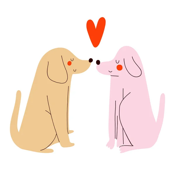 Cute Vector Illustration Two Dogs Love Romantic Background Perfect Greeting — Stock Vector