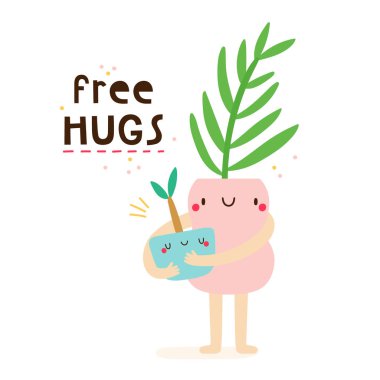 Free Hugs - süper sevimli vektör çizimler. Mini karanfiller karakterler.