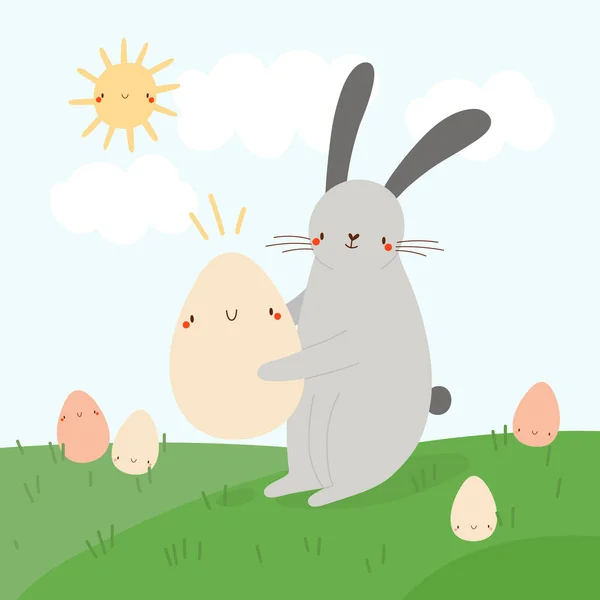 Cute Vector Illustration Rabbit Egg Happy Easter Background — Stock Vector