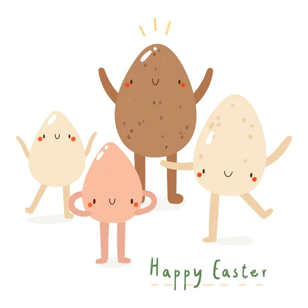 Happy Easter Gambar Vektor Lucu Dengan Karakter Eggs Latar Belakang - Stok Vektor