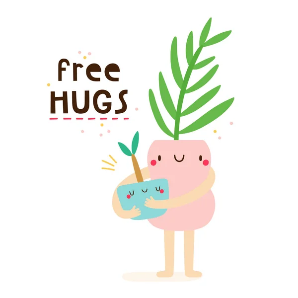 Free Hugs Gambar Vektor Super Lucu Karakter Mini House Plants - Stok Vektor