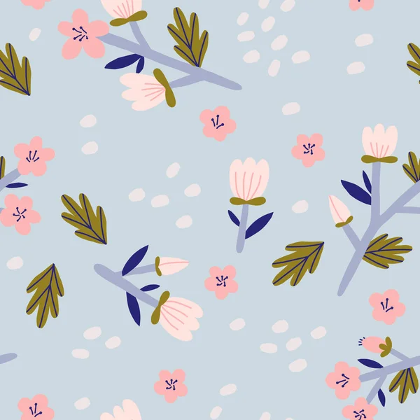 Cute Floral Vector Pattern Seamless Texture Blooming Flowers — Stock Vector