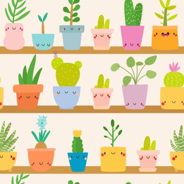 Vektör Mini bitkiler şirin süper kümesi. Çizgi film el Houseplants koleksiyonu çekilmiş. 