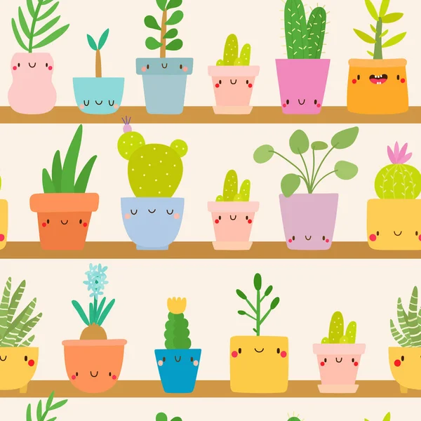 Super Cute Set Vector Mini Plants Cartoon Hand Drawn Houseplants — Stock Vector
