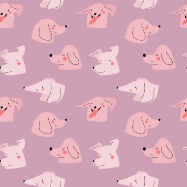Sevimli Köpekler ile Dikişsiz desen. Köpek başları ile vektör doku. Elle çizilmiş köpek arka plan