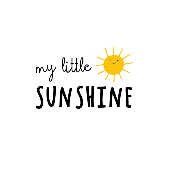 Little Sunshine Ilustração Vetorial Bonito Com Tipografia Personagem Sol Design —  Vetores de Stock