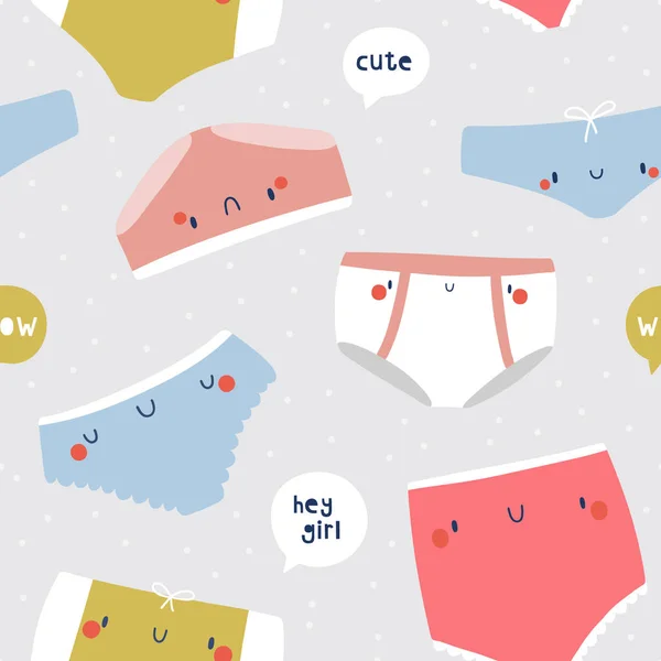 Naadloos Patroon Met Leuke Lingerie Tekstballonnen Vector Positieve Periode Textuur — Stockvector