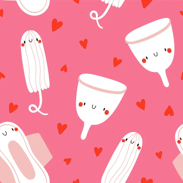 Aranyos Zökkenőmentes Mintát Menstruációs Csésze Vér Csepp Egészséges Menstruációs Ciklus — Stock Vector