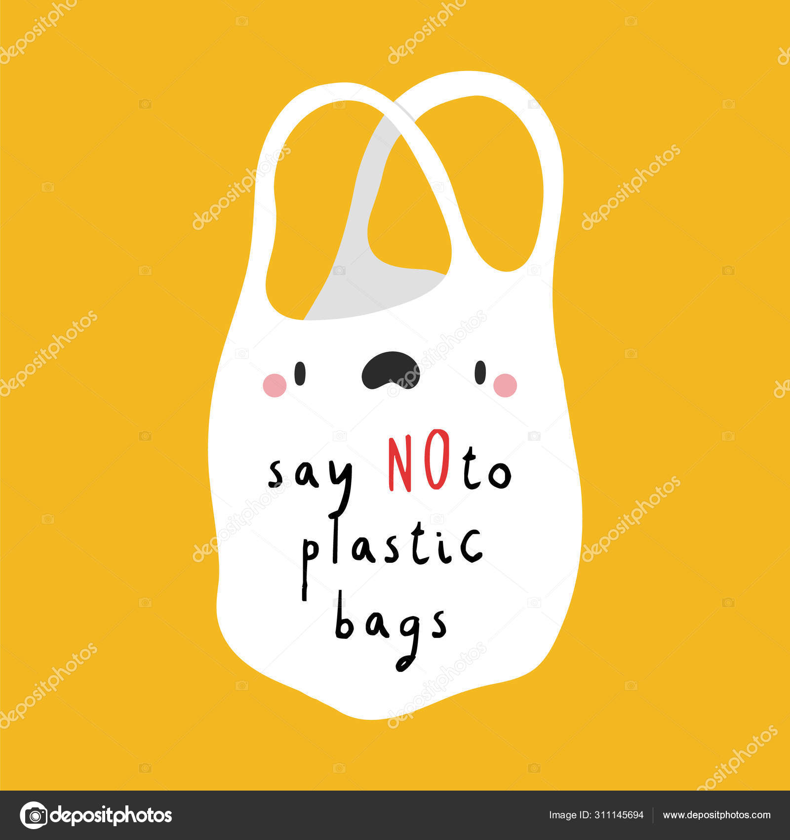 Bag Say Plastic Lettering Ecology Concept Stock Vector by