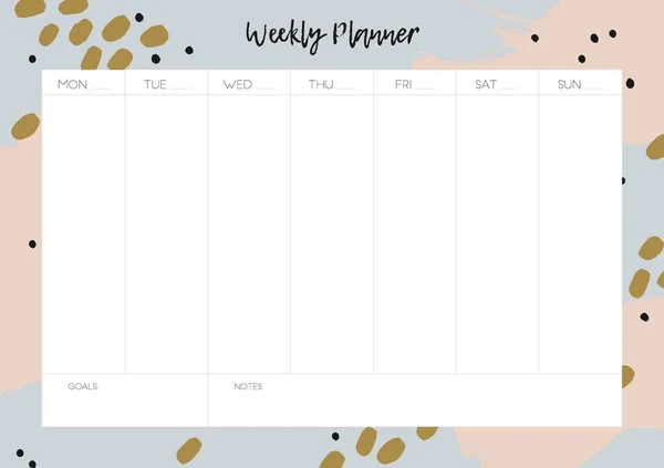 Weekly Planner Sheet Floral Background — Stock Vector