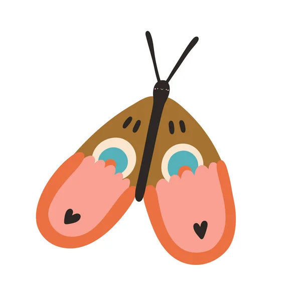 超级可爱的蝴蝶人物形象手绘插图 病媒昆虫 卡通图解 画在白色背景上的美丽概念 — 图库矢量图片