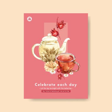 Metin ve vektör illüstrasyonlu şık bitki çayı poster tasarımı