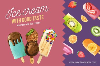 Şekil dondurma çerçeve şablonu tasarımı metin, vektör illüstrasyonu