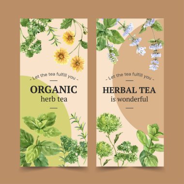 şık bitki çayı broşürleri metin ve vektör illüstrasyonlu tasarım