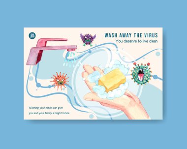 Metin ve vektör illüstrasyonlu şık el yıkama şablonu tasarımı