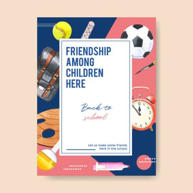 Metin ve vektör illüstrasyonlu stil okul şablonu tasarımı