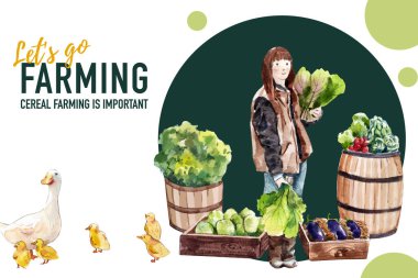 Metin ve vektör illüstrasyonlu şık çiftçi şablonu tasarımı