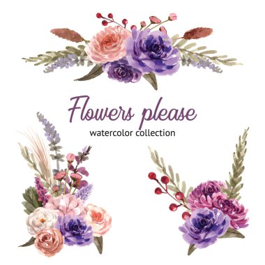 şık şablon çiçek buketleri tasarımı metin, vektör illüstrasyonu